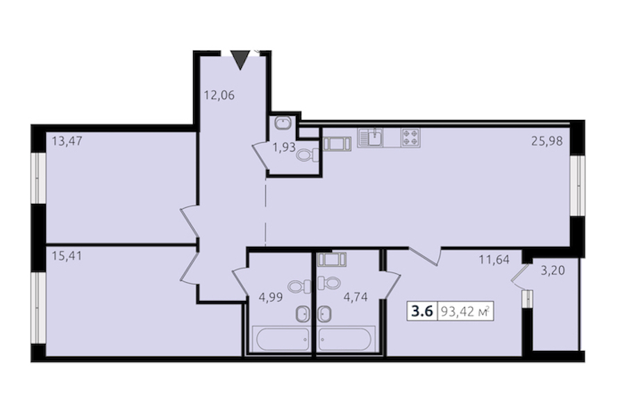 3-комнатная квартира 90.34 м², 8/14 эт., ЖК «Чёрная речка»